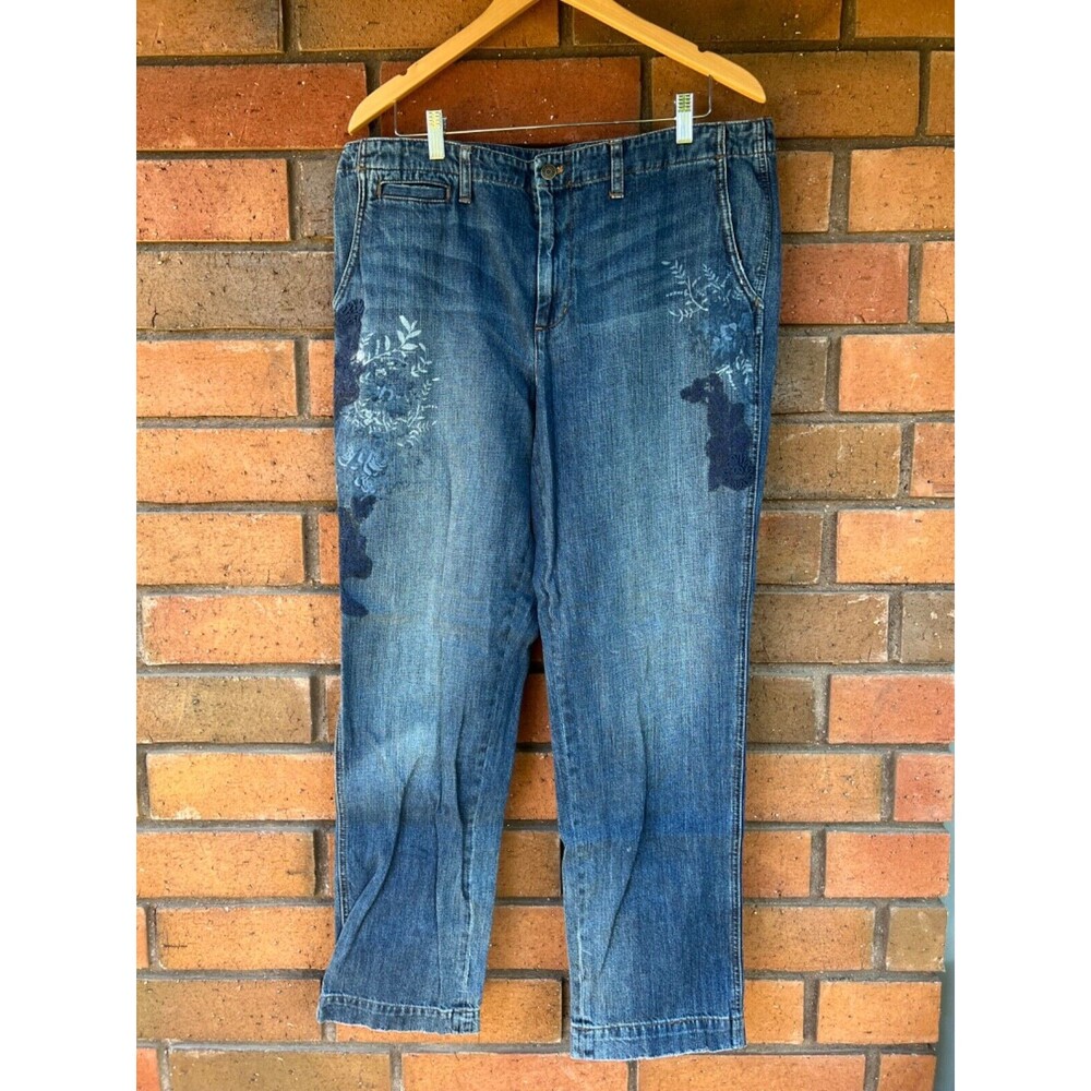 Lauren Jeans Co Embroidered Jean Straight Leg LRL |‎ Dark Wash | Size 16